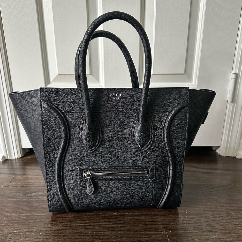 Authentic Celine mini luggage bag black grained Leather